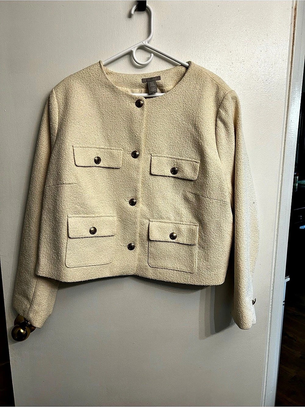 H&M Textured-Weave Jacket Cream XXL